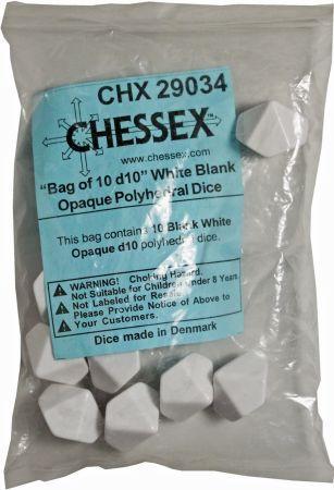 Chessex Opaque Blank White Bag of 10 d10 Dice CHX29034 Chessex Dice Supplies Chessex Opaque Blank White Bag of 10 d10 Dice CHX29034 Chessex Dice Supplies
