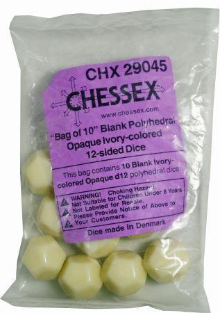 Chessex Opaque Blank Ivory Bag of 10 d12 Dice CHX29045 Chessex Dice Supplies Chessex Opaque Blank Ivory Bag of 10 d12 Dice CHX29045 Chessex Dice Supplies