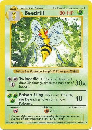 Beedrill 17 102 Rare Shadowless Beedrill 17 102 Rare Shadowless