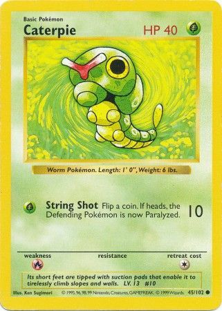 Shadowless Edition ~ Base Set 1 x SP Caterpie Shadowless E 45/102 Common
