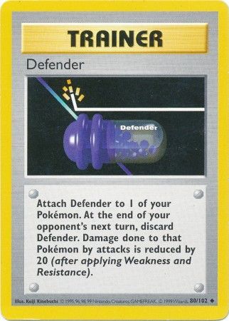 Pokemon SHADOWLESS Base Set UN-COMMON Defender 80/102 E.X. Excellent 