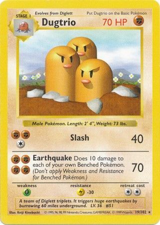 Collectible Pokemon Card 19/102 Dugtrio Rare Lightly Played Base Set 