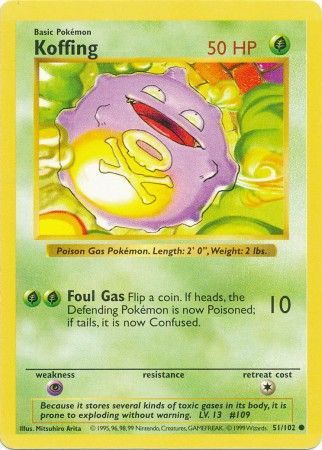 Koffing 51 102 Common Shadowless Base Set Shadowless Singles Koffing 51 102 Common Shadowless Base Set Shadowless Singles