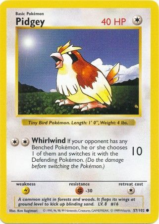 Pidgey 57 102 Common Shadowless Base Set Shadowless Singles Pidgey 57 102 Common Shadowless Base Set Shadowless Singles