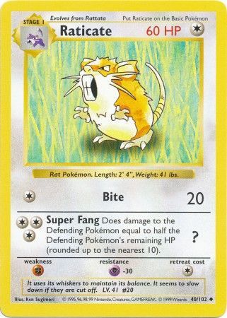 Raticate 40 102 Uncommon Shadowless Raticate 40 102 Uncommon Shadowless