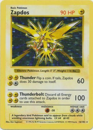 Mint Zapdos Holo Shadowless Base Set 16/102 Pokemon Card Legendary Bird PSA 
